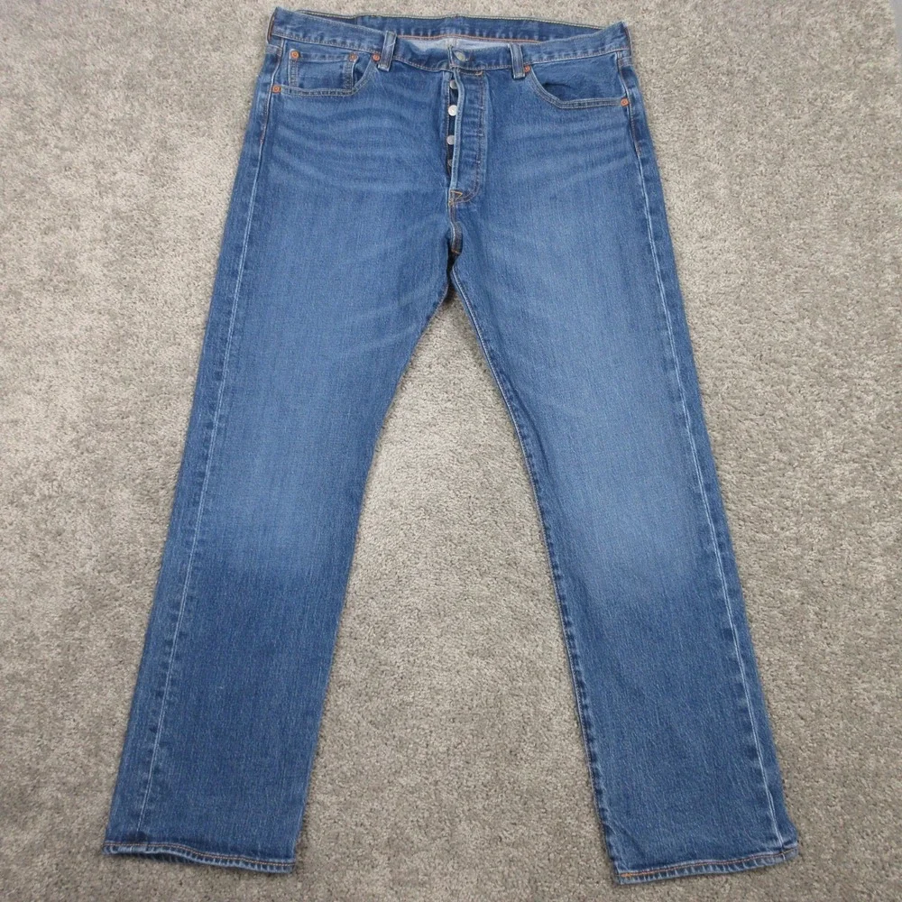 Levis Jeans Mens 38x32 Blue 501 Button Fly Original Straight Faded‎ Denim Pants